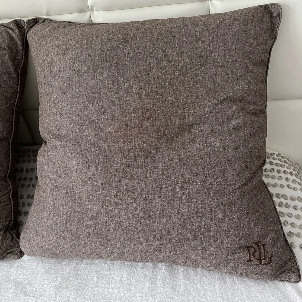 LRL Ralph Lauren 100% Cotton Euro Pillows Feather Inserts 26x26 Neutral Set of 2